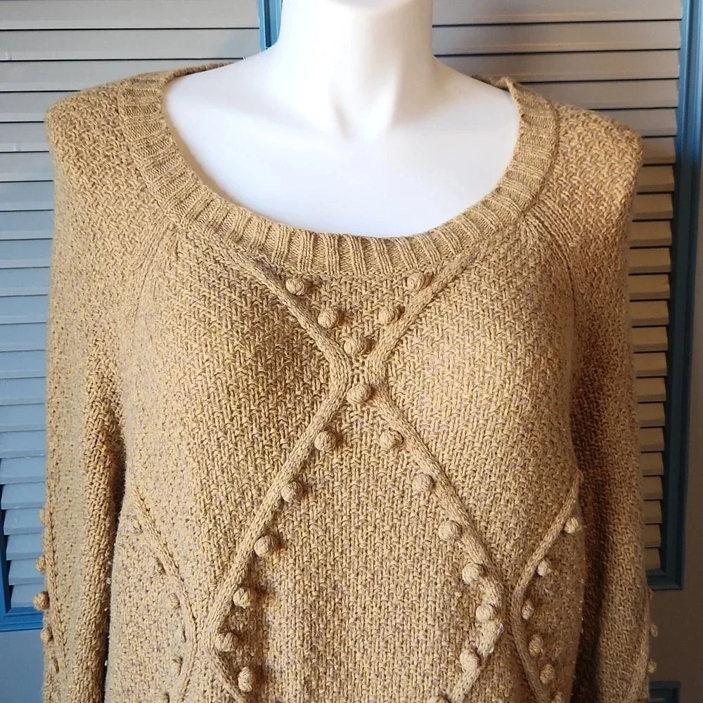 Anthropologie Moth Yellow Pom Pom Knit Sweater - Picture 3 of 15